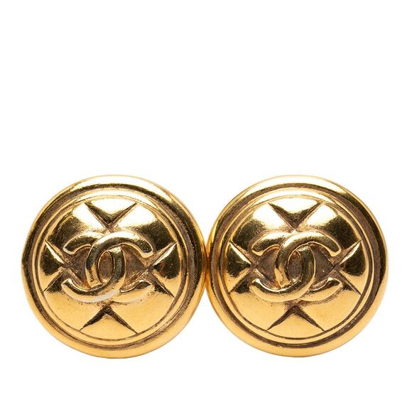 CHANEL Jewelry - Chanel Gold Plated Cc Round Clip On Earrings